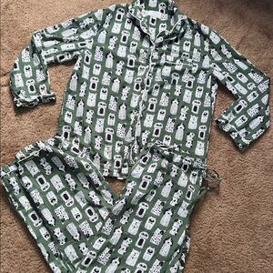 Green and White Dog Print Pajama Set